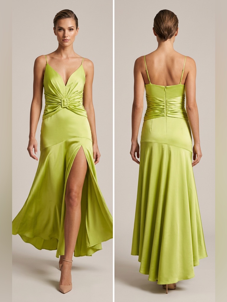 Lime Green Spaghetti Strap Evening Gown